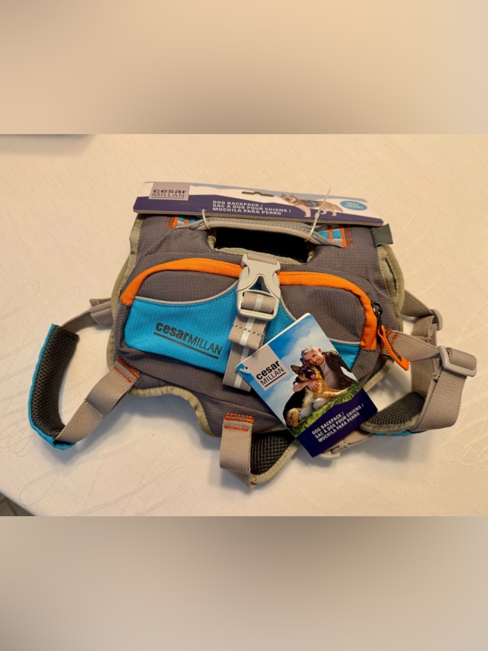 NWT Cesar Millan Dog Harness Vest/Backpack in Gray, Teal & Orange